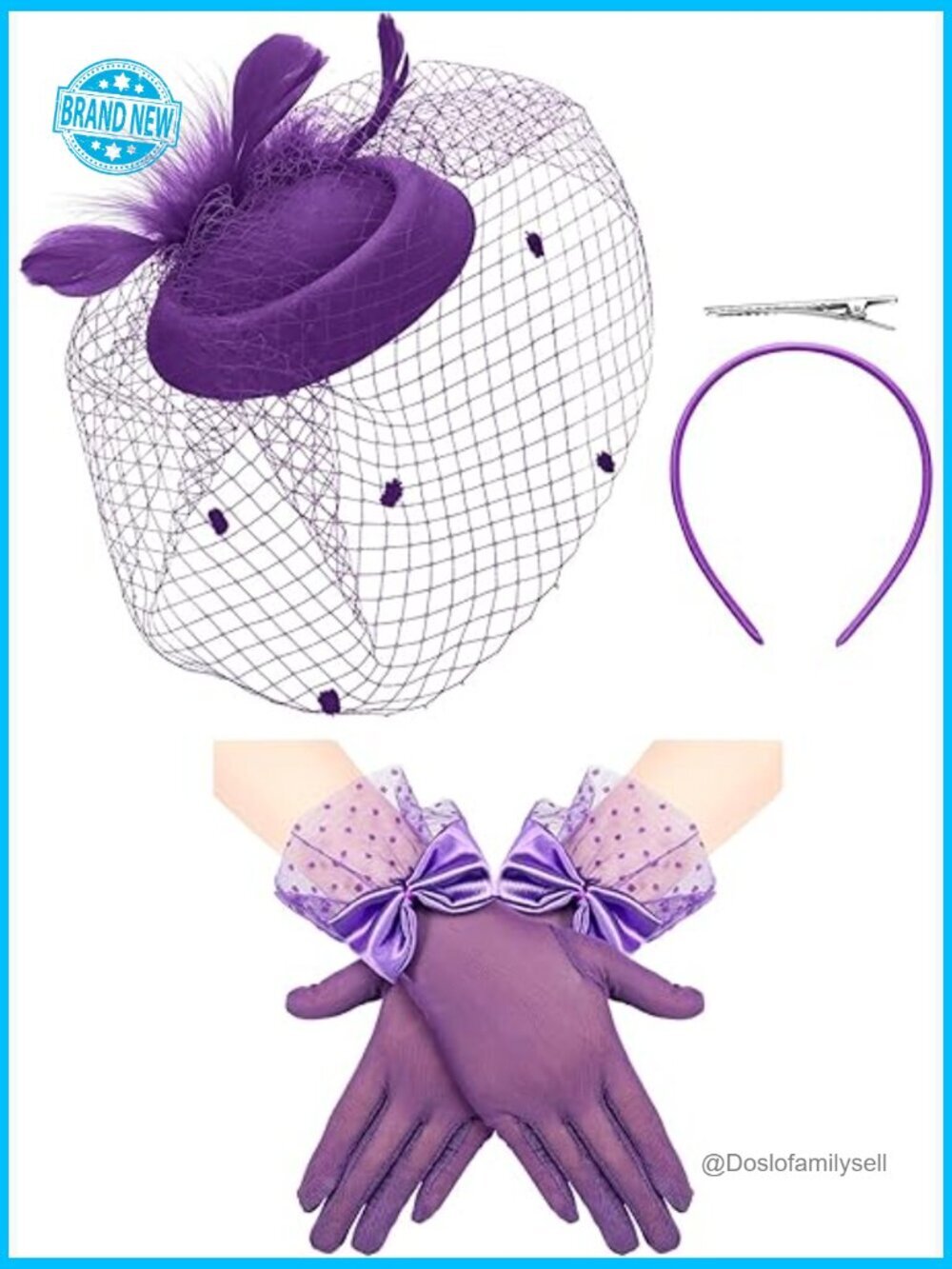 Vintage Fascinator Hat with Lace Gloves for Bridal Tea Party Wedding